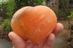Polished Orange Twist Calcite Gemstone Hearts x 3 From Madagascar - Toprock Gemstones and Minerals 