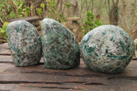 Polished Rare Emerald Mica In Matrix Standing Free Forms x 3 From Mutoko, Zimbabwe - Toprock Gemstones and Minerals 