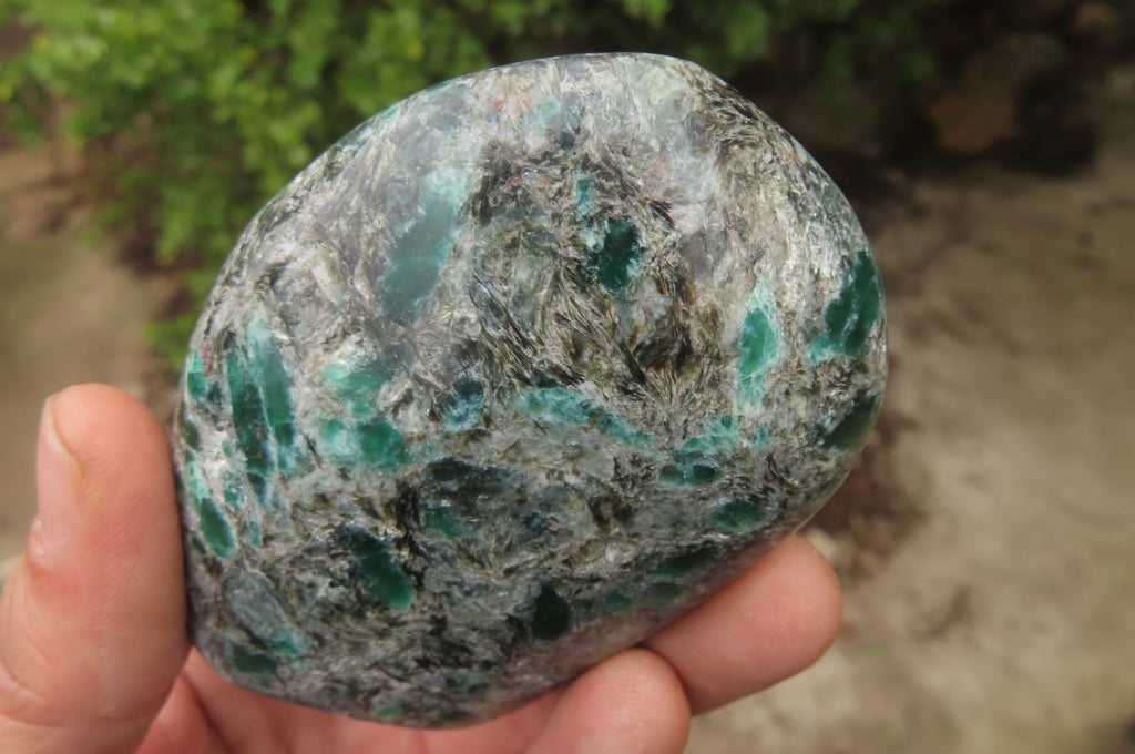 Polished Rare Emerald Mica In Matrix Standing Free Forms x 3 From Mutoko, Zimbabwe - Toprock Gemstones and Minerals 