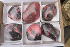 Polished On One Side Rhodonite Specimens x 6 From Madagascar - Toprock Gemstones and Minerals 