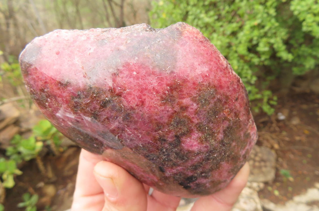 Polished On One Side Rhodonite Specimens x 6 From Madagascar - Toprock Gemstones and Minerals 