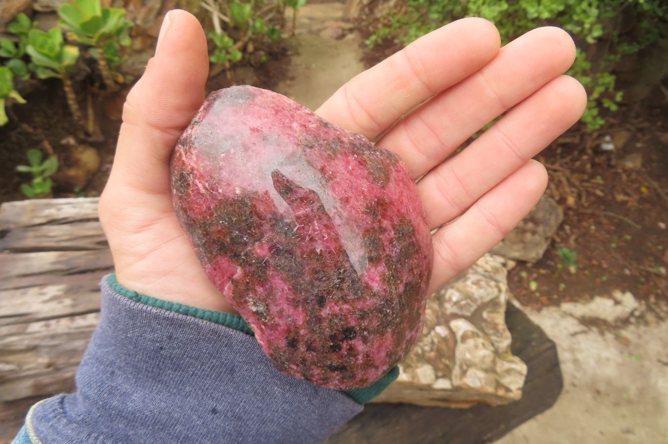 Polished On One Side Rhodonite Specimens x 6 From Madagascar - Toprock Gemstones and Minerals 