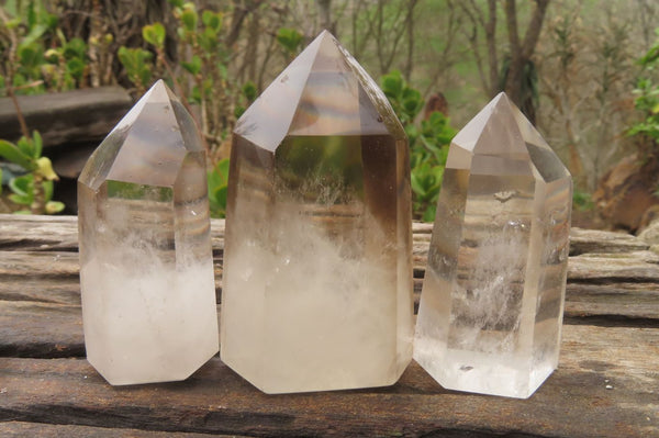 Polished Smokey Phantom Quartz Points x 7 From Madagascar - Toprock Gemstones and Minerals 