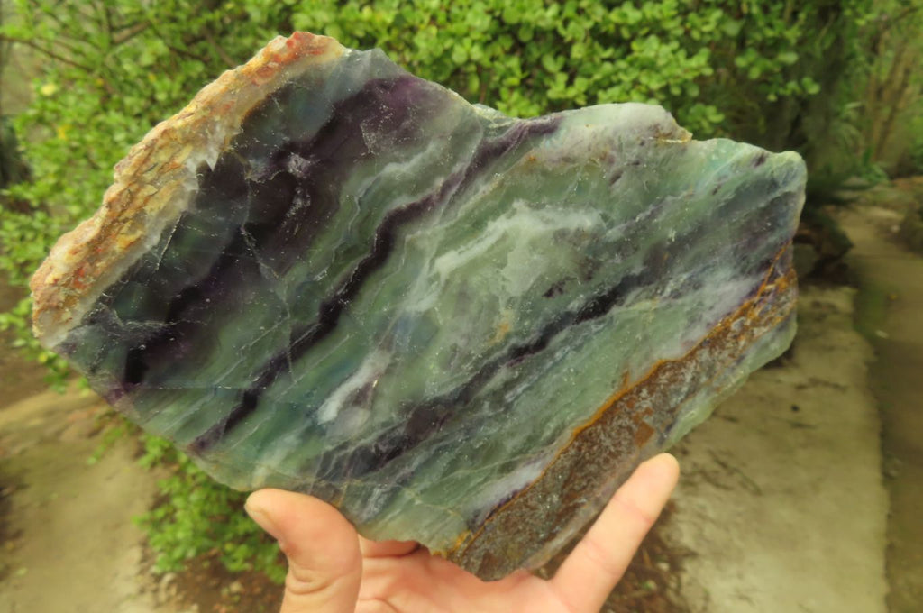 Polished Watermelon Fluorite Slices x 2 From Uis, Namibia - Toprock Gemstones and Minerals 