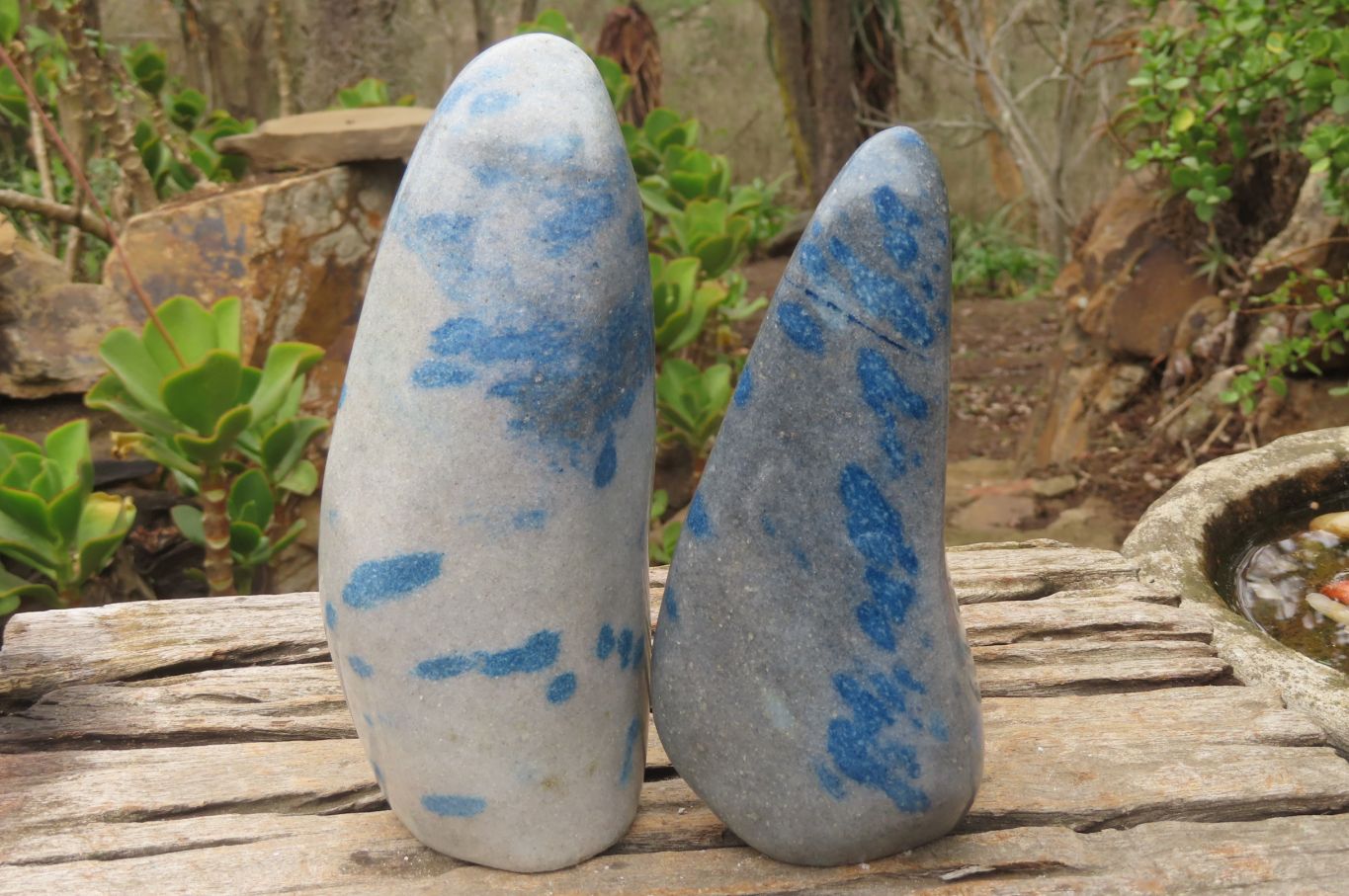 Polished Blue Spinel Spotted Quartz Standing Free Forms x 2 From Madagascar - Toprock Gemstones and Minerals 