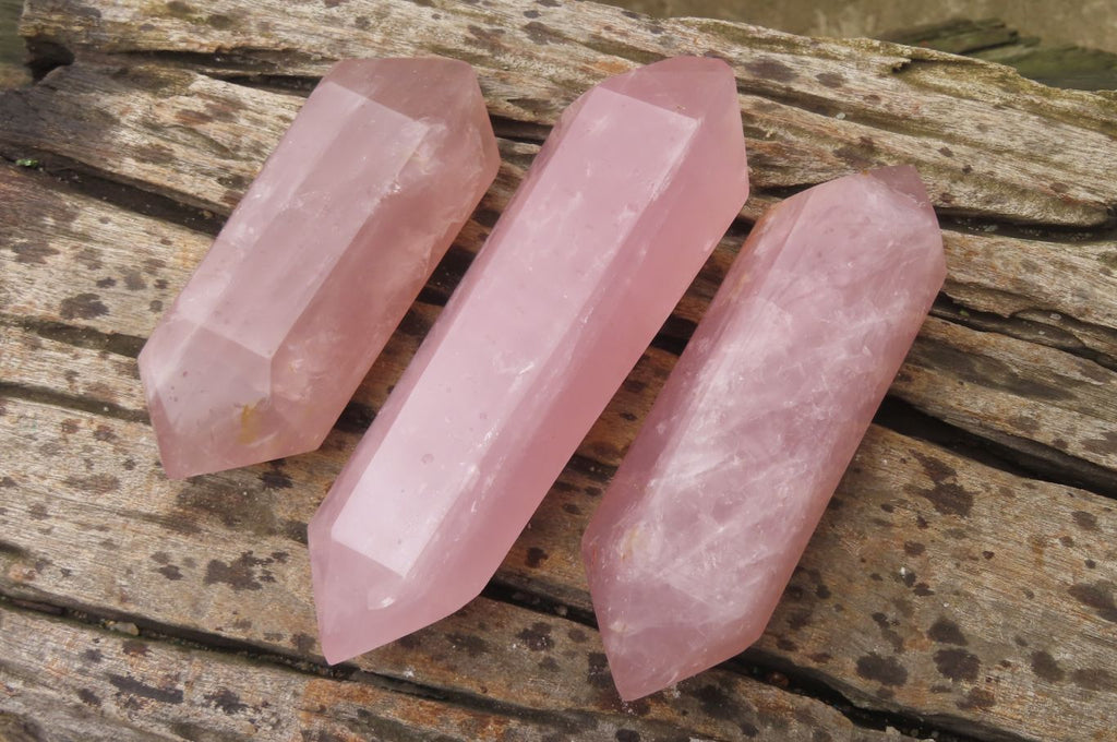 Polished Double Terminated Rose Quartz Points x 3 From Madagascar - Toprock Gemstones and Minerals 