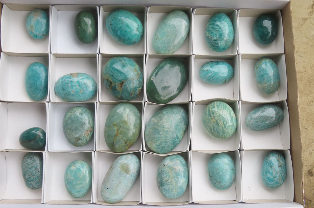 Polished Amazonite Palm Stones x 24 From Madagascar - Toprock Gemstones and Minerals 