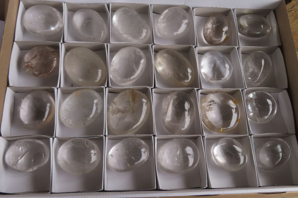 Polished Clear Rock Crystal Palm Stones x 24 From Madagascar - Toprock Gemstones and Minerals 