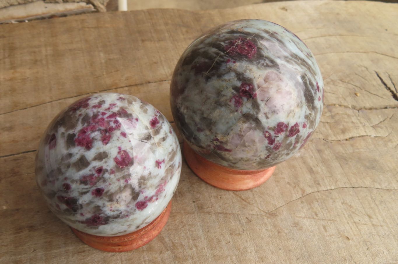 Polished Rubellite Pink Tourmaline Spheres x 2 From Ambatondrazaka, Madagascar - Toprock Gemstones and Minerals 