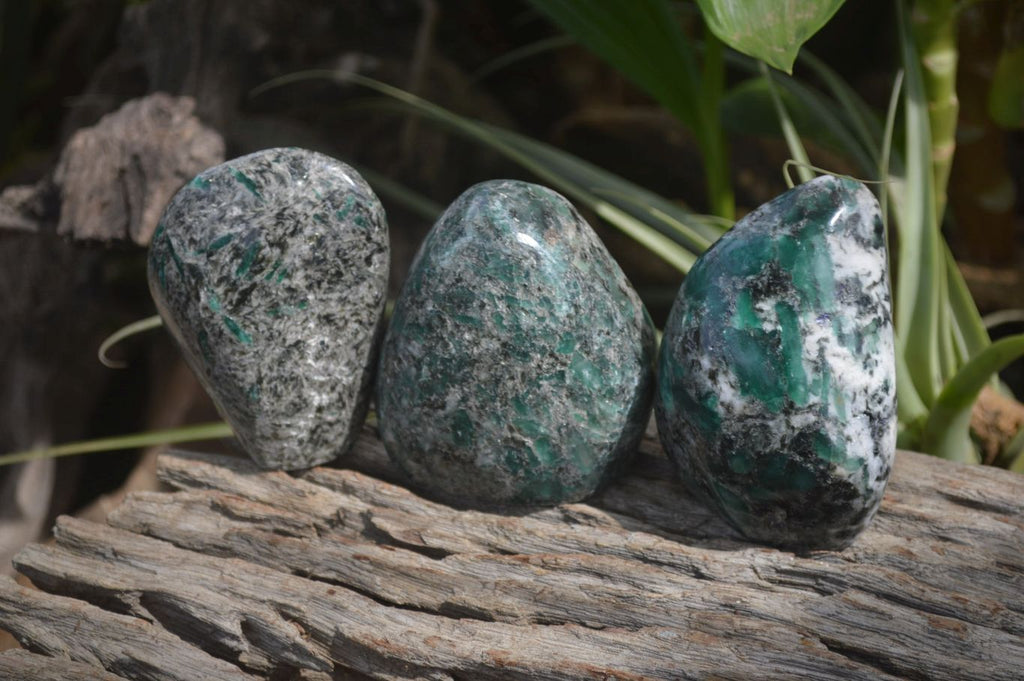 Polished Rare Emerald Mica In Matrix Standing Free Forms x 3 From Mutoko, Zimbabwe - Toprock Gemstones and Minerals 