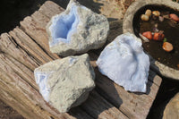 Natural Blue Lace Agate Geode Specimens x 3 From Nsanje, Malawi - Toprock Gemstones and Minerals 
