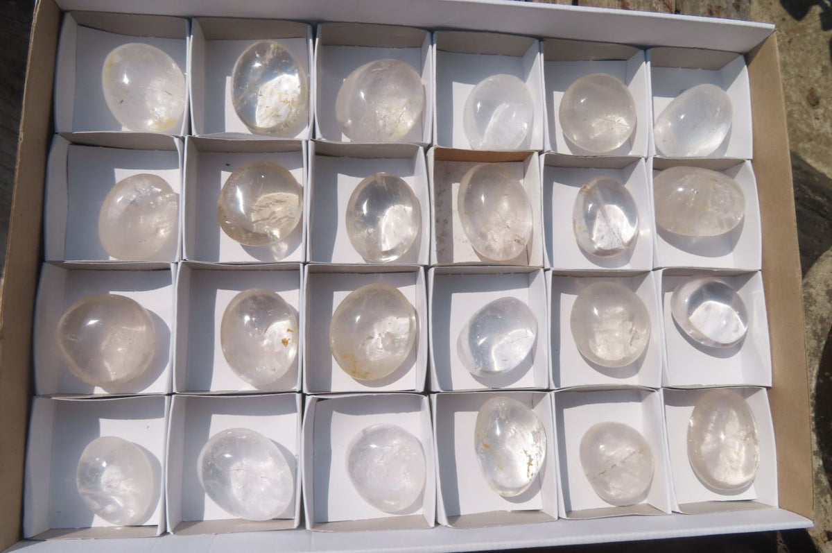 Polished Clear Rock Crystal Quartz Palm Stones x 24 From Madagascar - Toprock Gemstones and Minerals 