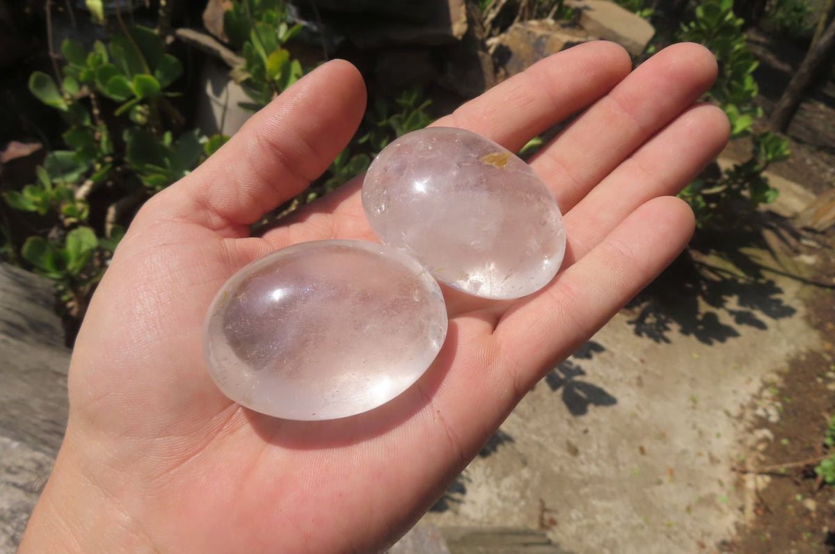 Polished Clear Rock Crystal Quartz Palm Stones x 24 From Madagascar - Toprock Gemstones and Minerals 