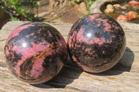 Polished Rhodonite Spheres x 3 From Madagascar - Toprock Gemstones and Minerals 