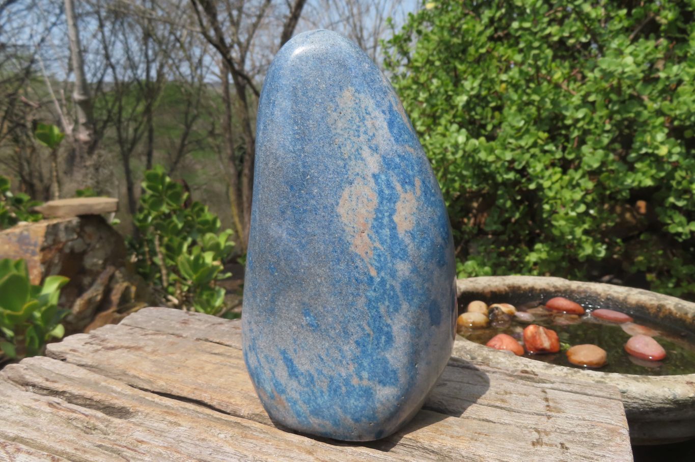 Polished Blue Spinel Spotted Quartz Standing Free Form x 1 From Madagascar - Toprock Gemstones and Minerals 