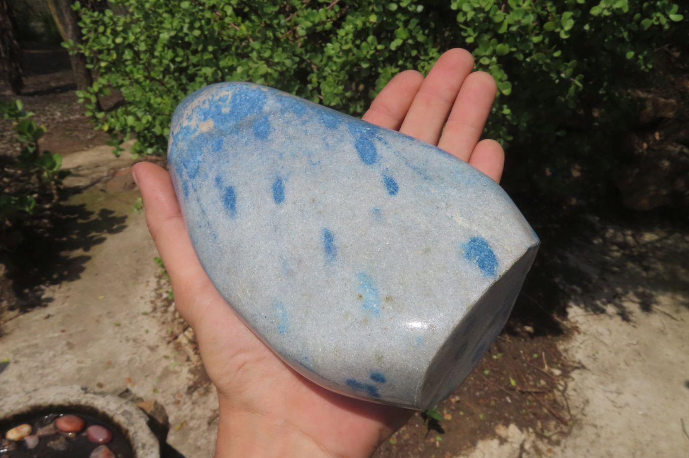 Polished Blue Spinel Spotted Quartz Standing Free Form x 1 From Madagascar - Toprock Gemstones and Minerals 