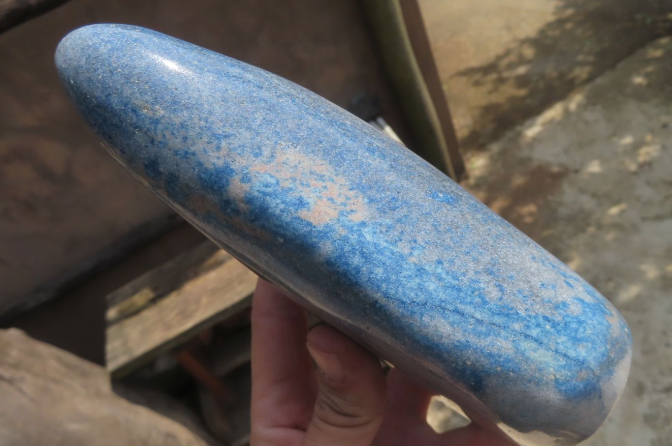 Polished Blue Spinel Spotted Quartz Standing Free Form x 1 From Madagascar - Toprock Gemstones and Minerals 