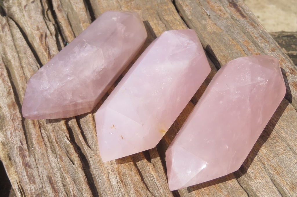 Polished Double Terminated Rose Quartz Points x 6 From Madagascar - Toprock Gemstones and Minerals 