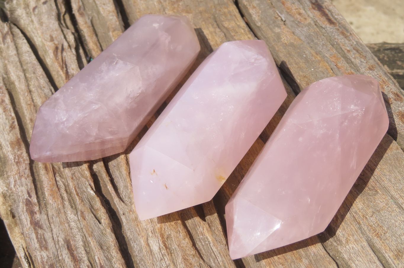 Polished Double Terminated Rose Quartz Points x 6 From Madagascar - Toprock Gemstones and Minerals 
