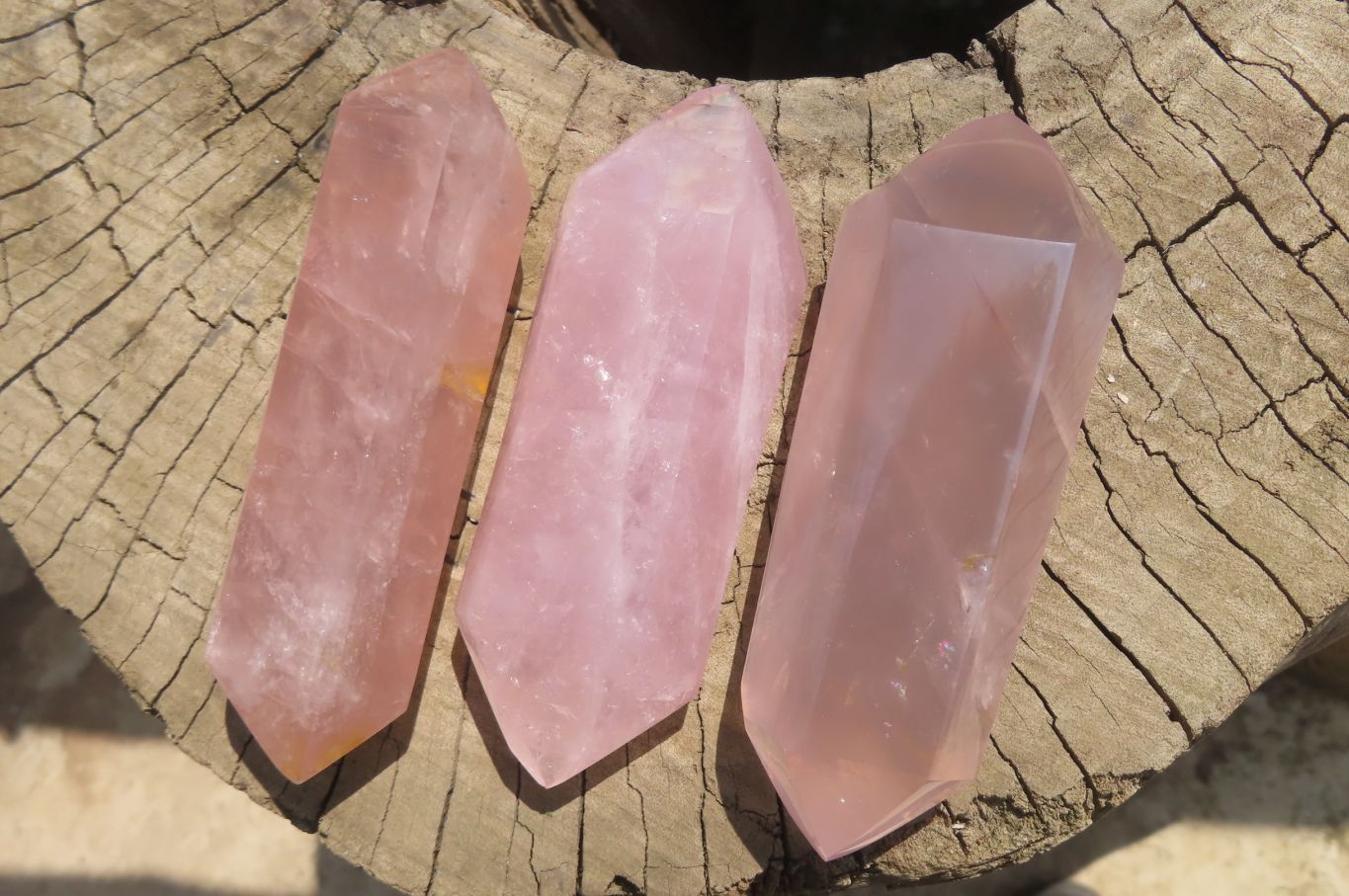 Polished Double Terminated Rose Quartz Points x 6 From Madagascar - Toprock Gemstones and Minerals 