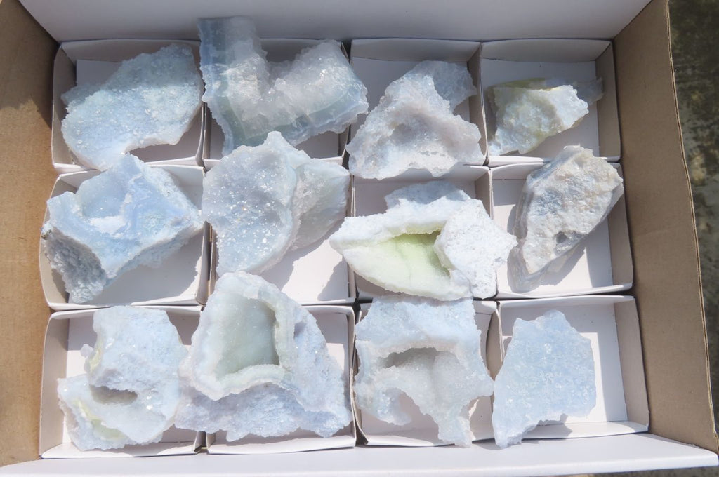 Natural Etched Blue Chalcedony Specimens x 12 From Nsanje, Malawi - Toprock Gemstones and Minerals 