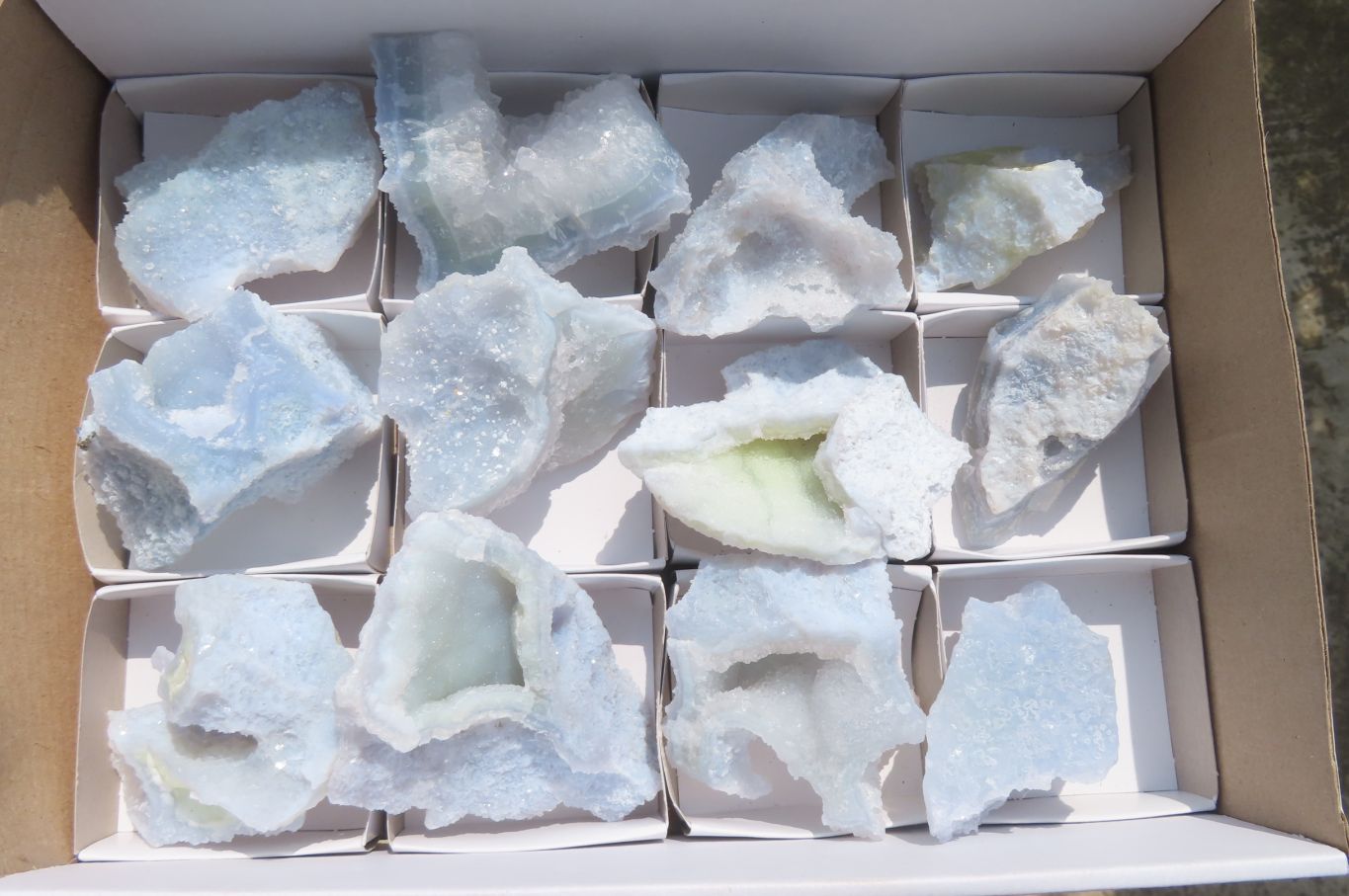 Natural Etched Blue Chalcedony Specimens x 12 From Nsanje, Malawi - Toprock Gemstones and Minerals 