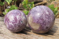 Polished Lepidolite with Pink Rubellite Spheres x 4 From Ambatondrazaka, Madagascar - Toprock Gemstones and Minerals 