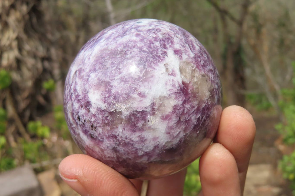 Polished Lepidolite with Pink Rubellite Spheres x 4 From Ambatondrazaka, Madagascar - Toprock Gemstones and Minerals 