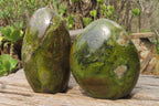 Polished Green Opal Standing Free Forms x 2 From Antsirabe, Madagascar - Toprock Gemstones and Minerals 