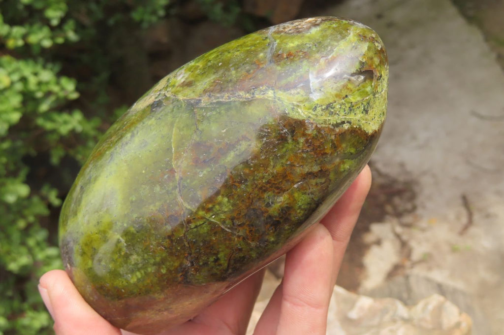 Polished Green Opal Standing Free Forms x 2 From Antsirabe, Madagascar - Toprock Gemstones and Minerals 