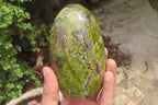 Polished Green Opal Standing Free Forms x 2 From Antsirabe, Madagascar - Toprock Gemstones and Minerals 