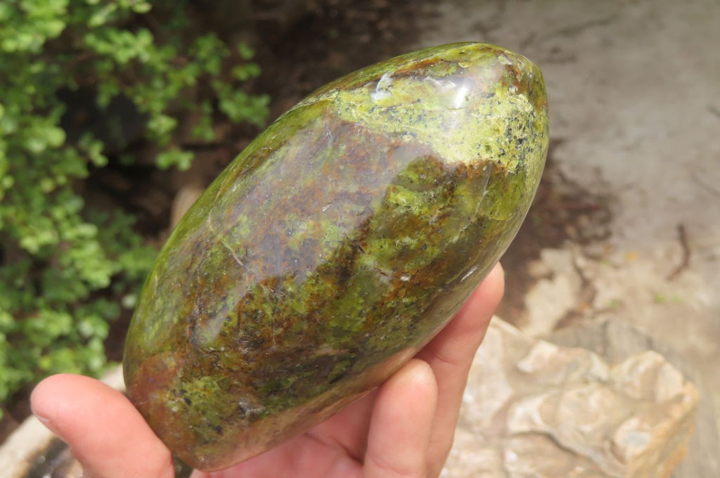 Polished Green Opal Standing Free Forms x 2 From Antsirabe, Madagascar - Toprock Gemstones and Minerals 