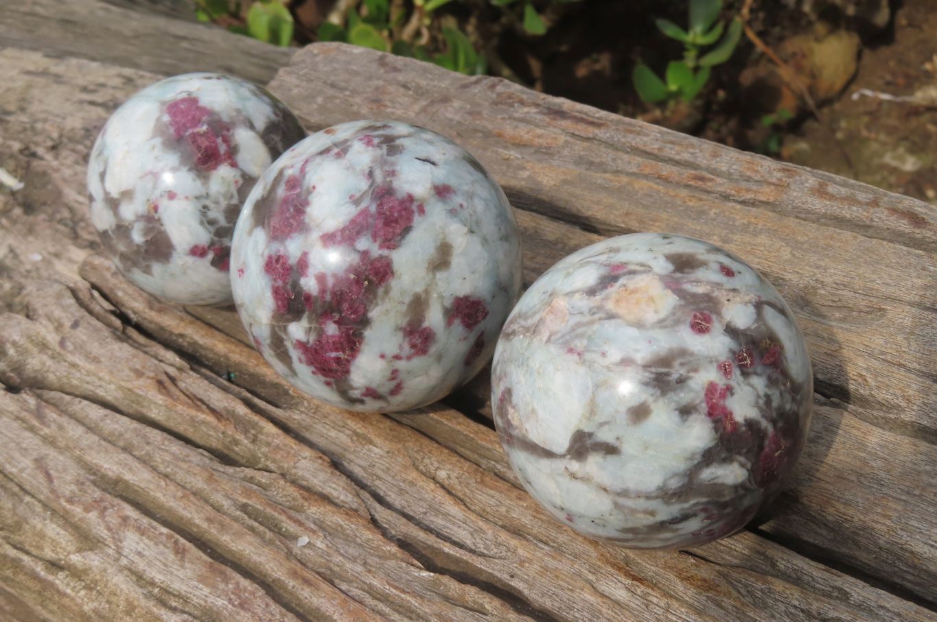 Polished Rubellite Pink Tourmaline Spheres x 3 From Madagascar - Toprock Gemstones and Minerals 