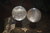 Polished Clear Quartz Crystal Balls x 2 From Madagascar - Toprock Gemstones and Minerals 