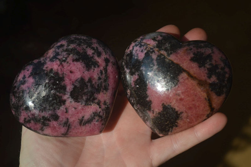 Polished Rhodonite Gemstone Hearts x 3 From Madagascar - Toprock Gemstones and Minerals 