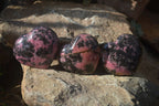 Polished Rhodonite Gemstone Hearts x 3 From Madagascar - Toprock Gemstones and Minerals 