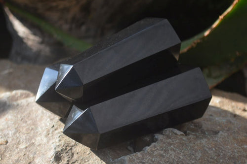 Polished Black Basalt Points x 6 From Madagascar - Toprock Gemstones and Minerals 