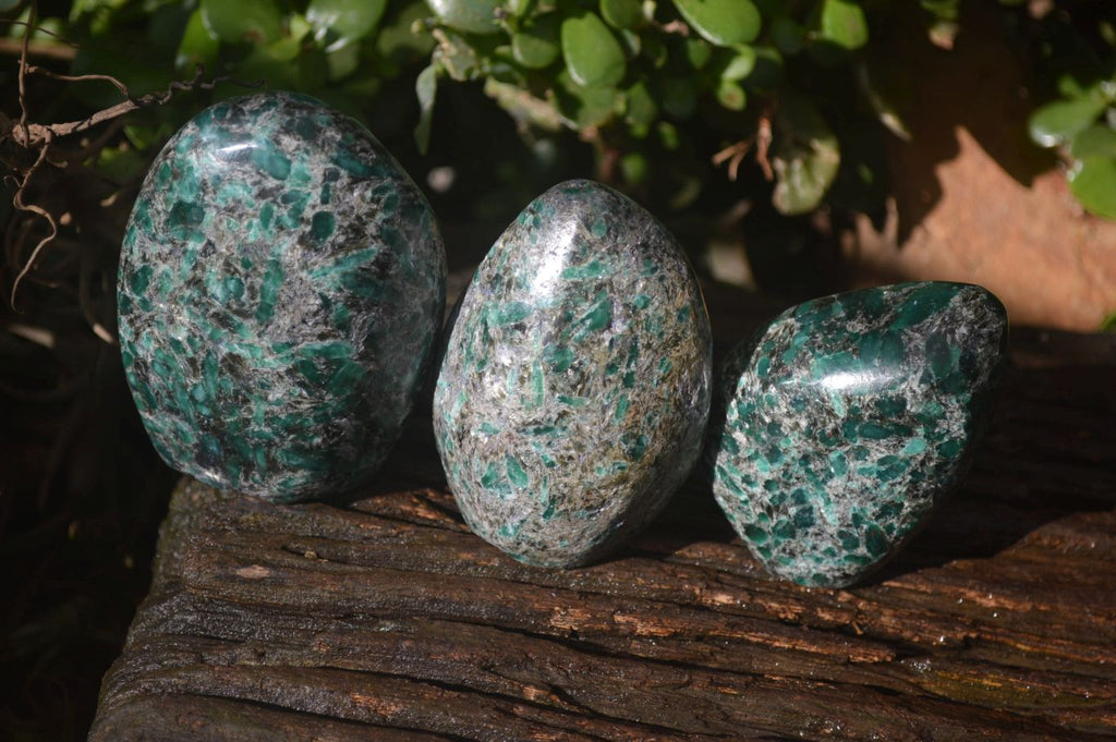 Polished Rare Emerald Mica In Matrix Standing Free Forms x 3 From Mutoko, Zimbabwe - Toprock Gemstones and Minerals 