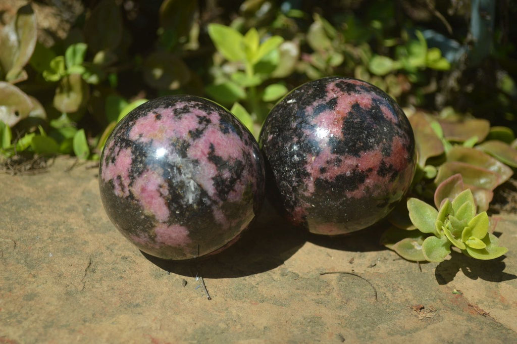 Polished Rhodonite Spheres x 3 From Madagascar - Toprock Gemstones and Minerals 