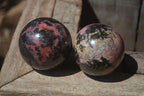 Polished Rhodonite Spheres x 3 From Madagascar - Toprock Gemstones and Minerals 