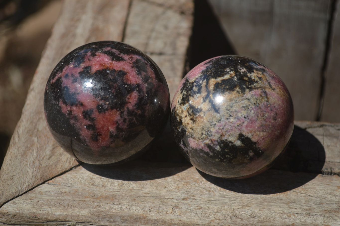 Polished Rhodonite Spheres x 3 From Madagascar - Toprock Gemstones and Minerals 
