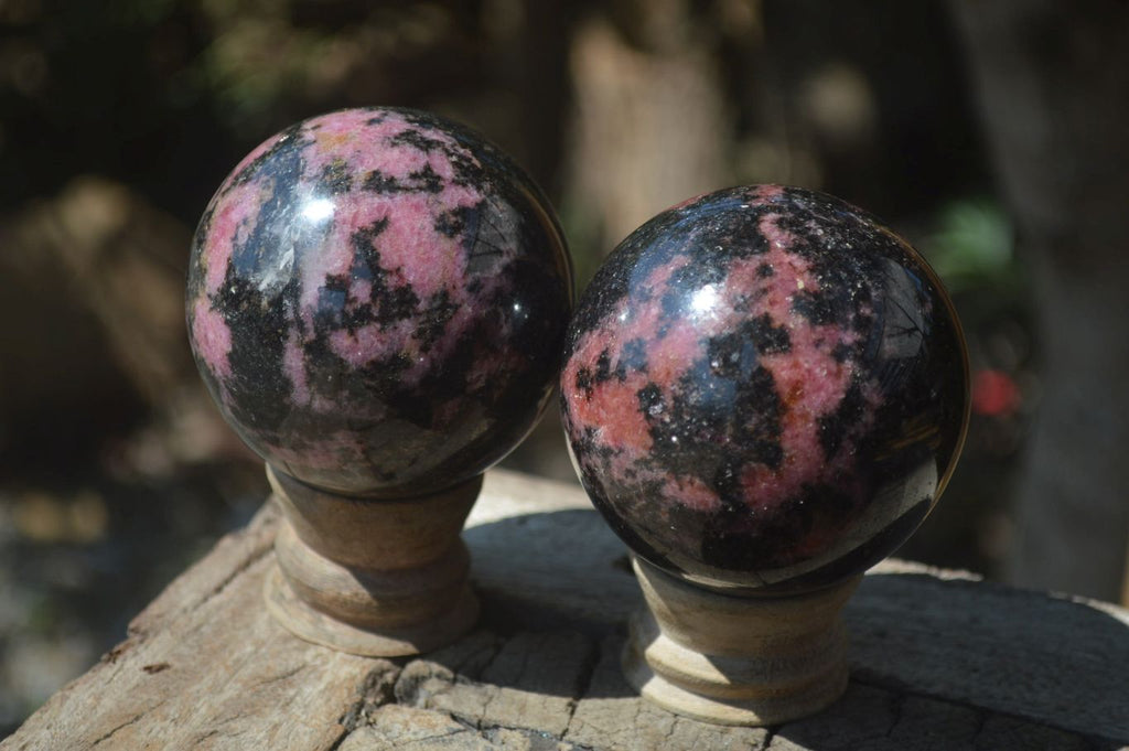 Polished Rhodonite Spheres x 3 From Madagascar - Toprock Gemstones and Minerals 