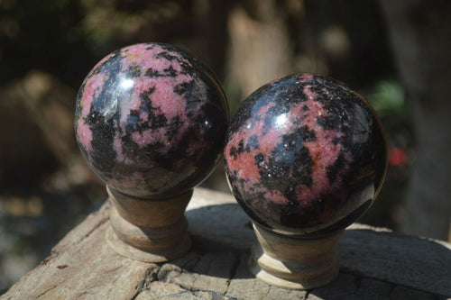 Polished Rhodonite Spheres x 3 From Madagascar - Toprock Gemstones and Minerals 