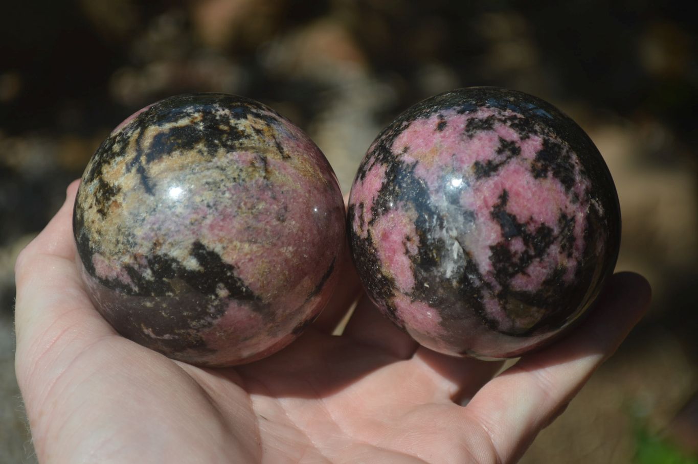 Polished Rhodonite Spheres x 3 From Madagascar - Toprock Gemstones and Minerals 