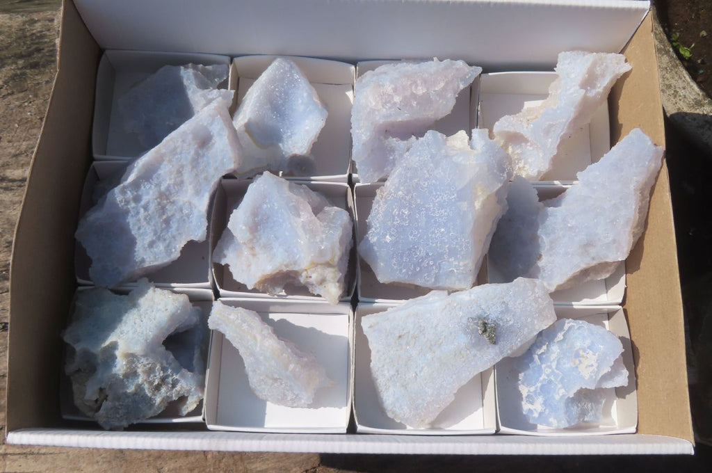 Natural Etched Blue Chalcedony Specimens x 12 From Nsanje, Malawi - Toprock Gemstones and Minerals 