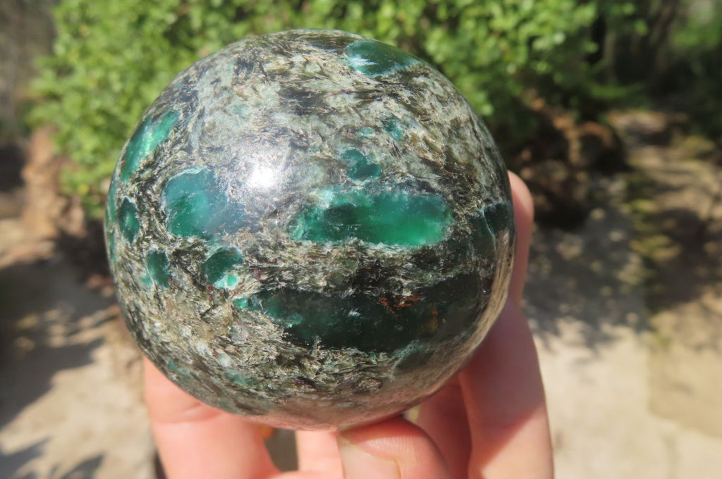 Polished Rare Emerald Mica In Matrix Spheres x 2 From Mutoko, Zimbabwe - Toprock Gemstones and Minerals 