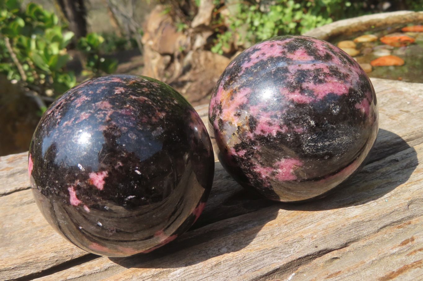 Polished Rhodonite Spheres x 3 From Ambindavato, Madagascar - Toprock Gemstones and Minerals 