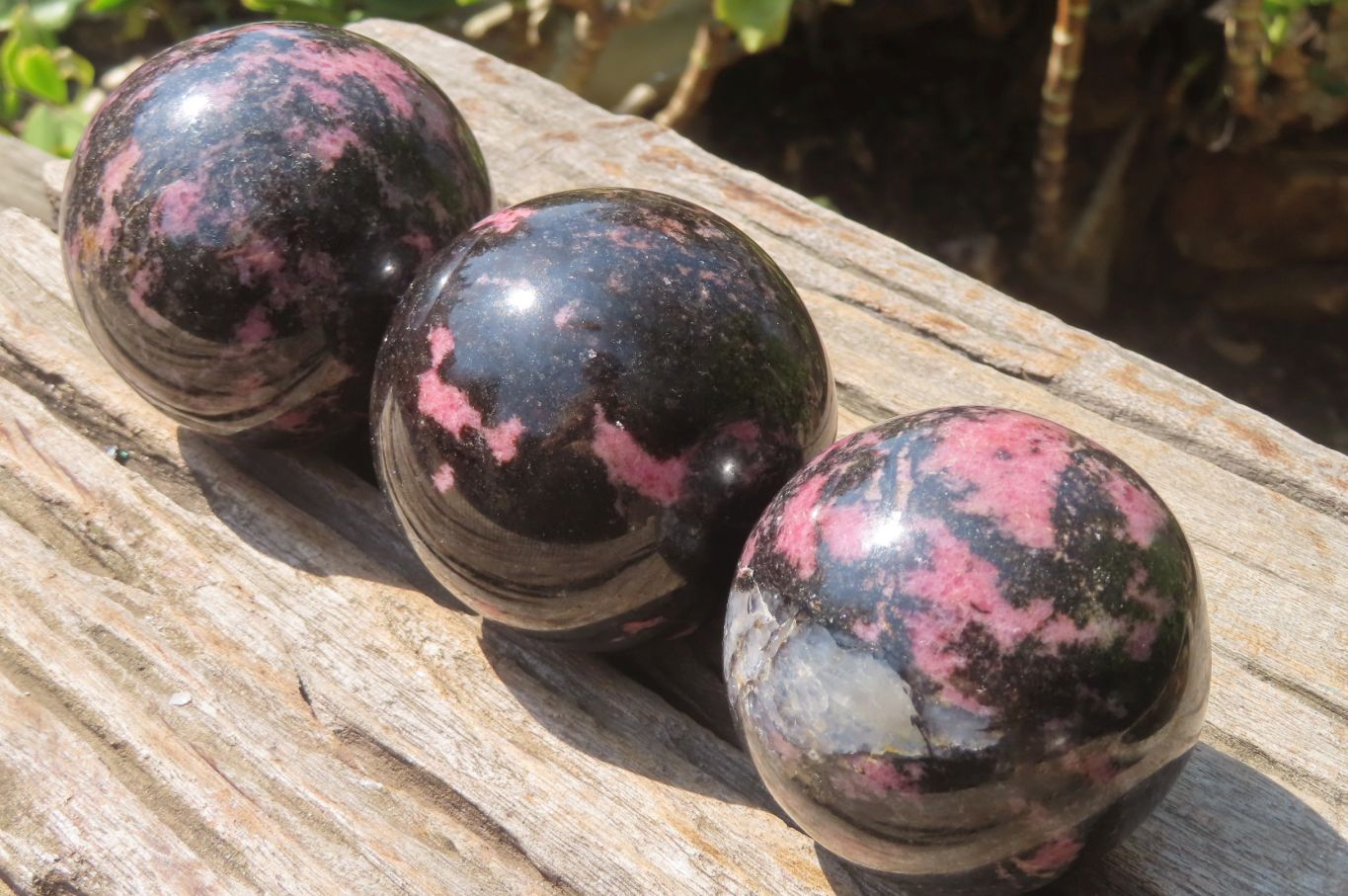 Polished Rhodonite Spheres x 3 From Ambindavato, Madagascar - Toprock Gemstones and Minerals 