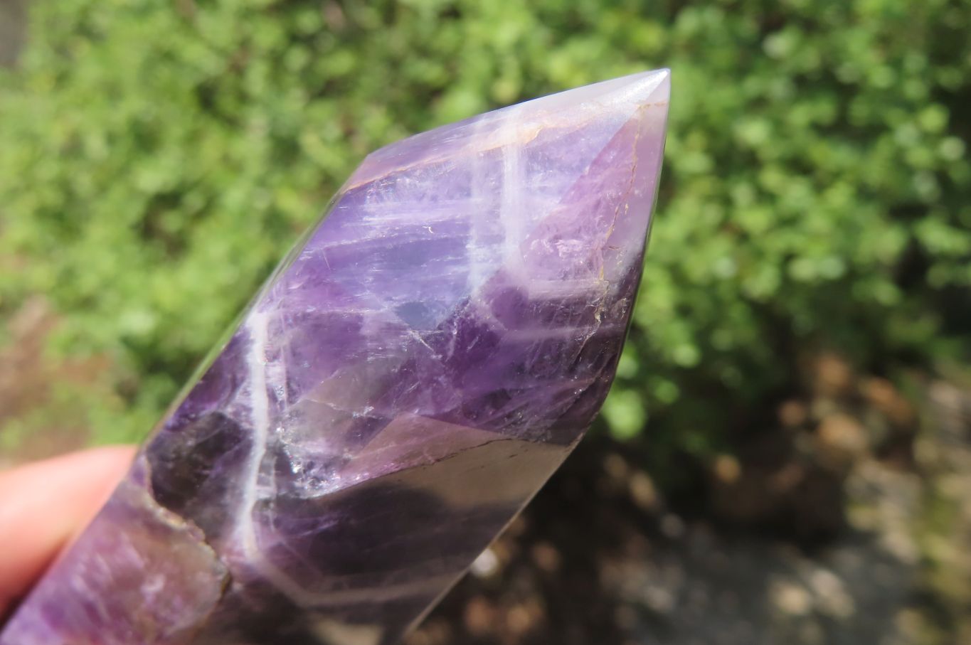 Polished Smokey Chevron Amethyst Points x 5 From Zambia - Toprock Gemstones and Minerals 