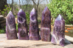 Polished Smokey Chevron Amethyst Points x 5 From Zambia - Toprock Gemstones and Minerals 
